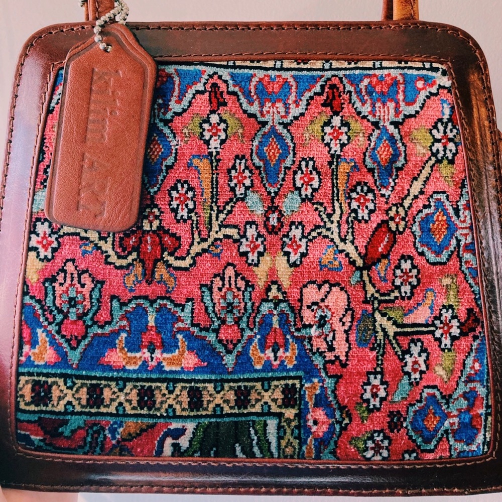 Kilim Art leather Moroccan wool woven purse nwt